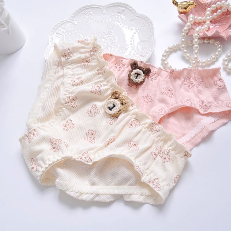 Cute Bear Print Cotton Panties for Trans Women