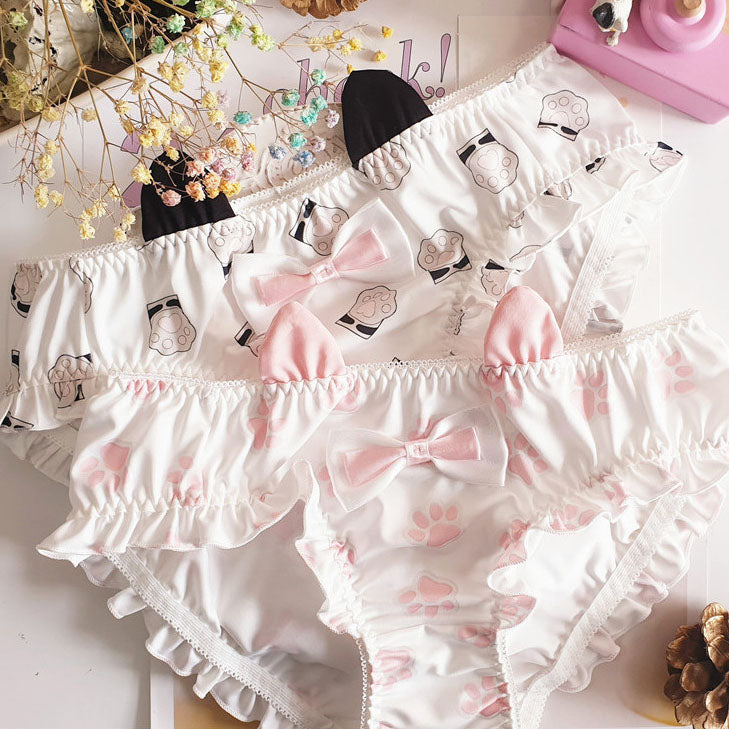 Cute Cat Paw Print Panties with Ears for Trans Women