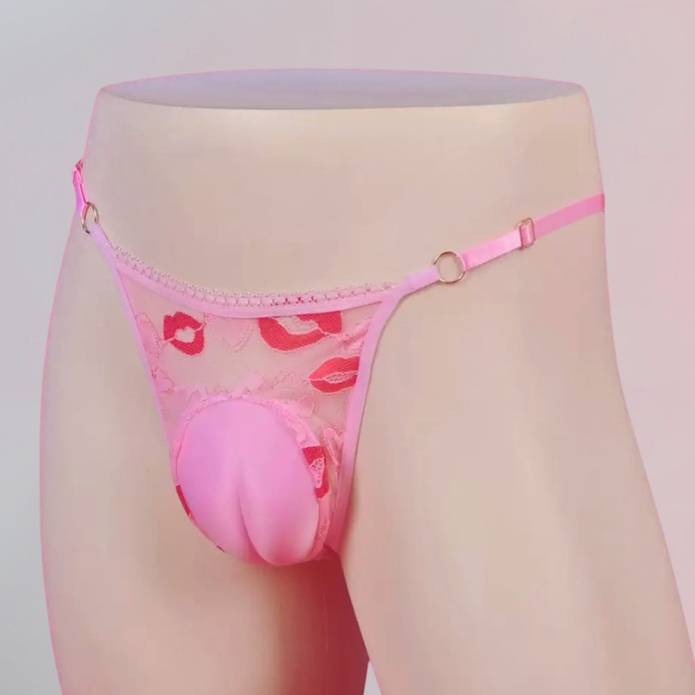 Feminine Kiss Print Tucking Gaff Thong Panties for Trans Women detail image 3