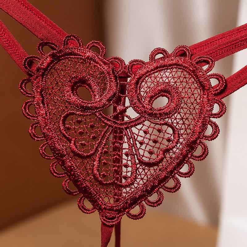 Heart Lace G-string Thong with Pearls for Trans Women detail image 10