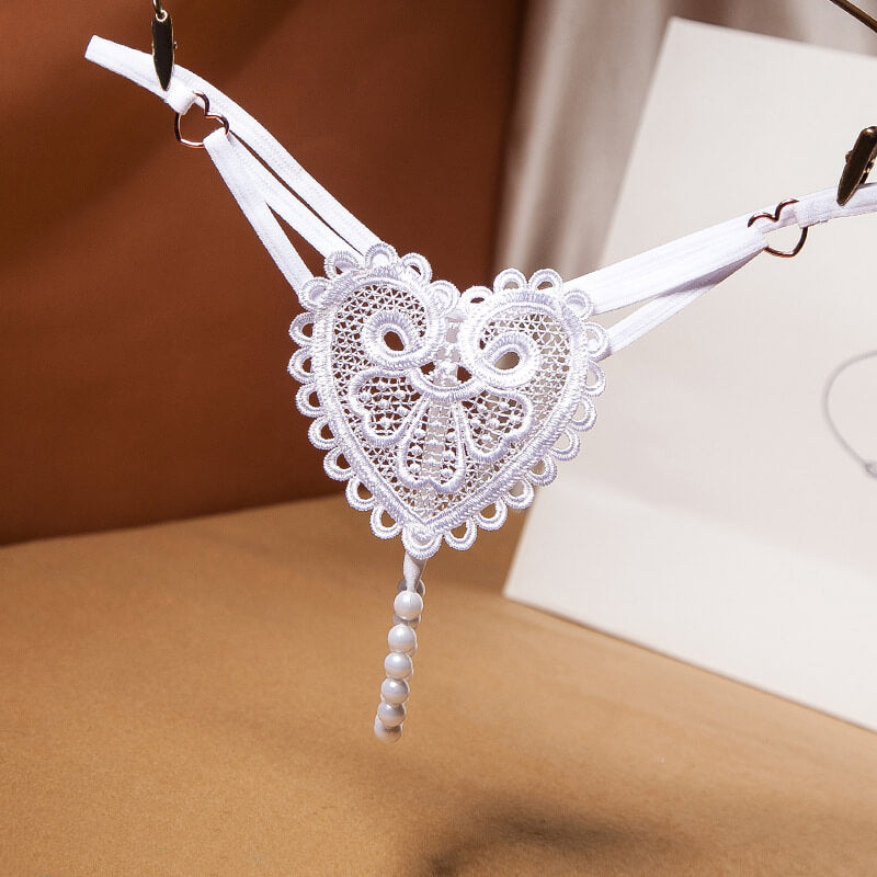 Heart Lace G-string Thong with Pearls for Trans Women detail image 7
