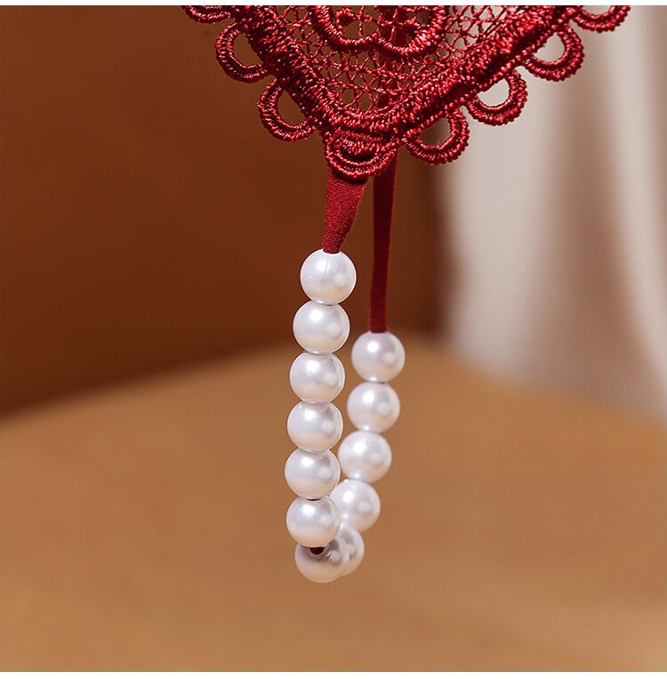 Heart Lace G-string Thong with Pearls for Trans Women detail image 9
