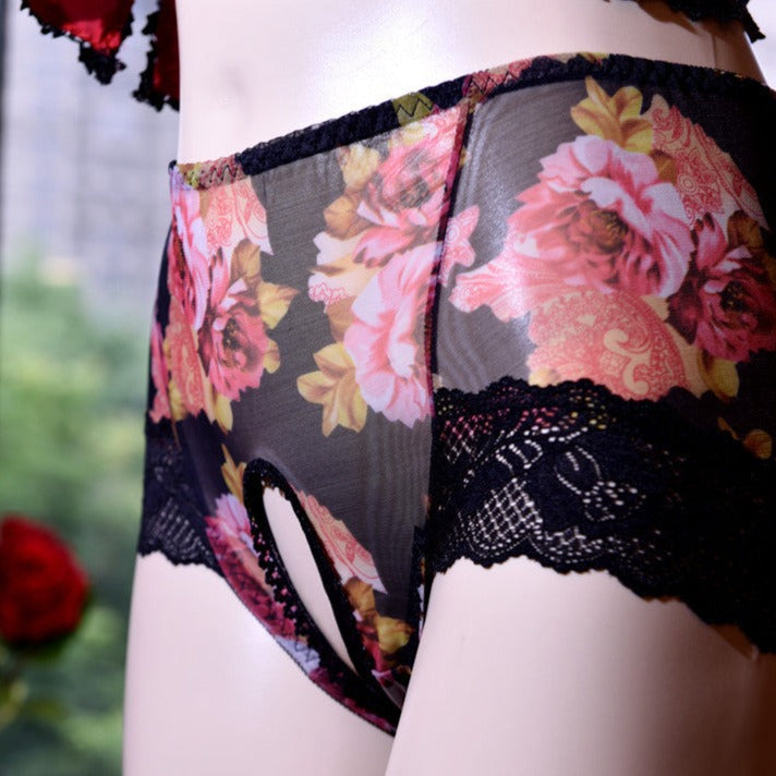 High Waist Floral Lace Crotchless Panties for Trans Women detail image 3