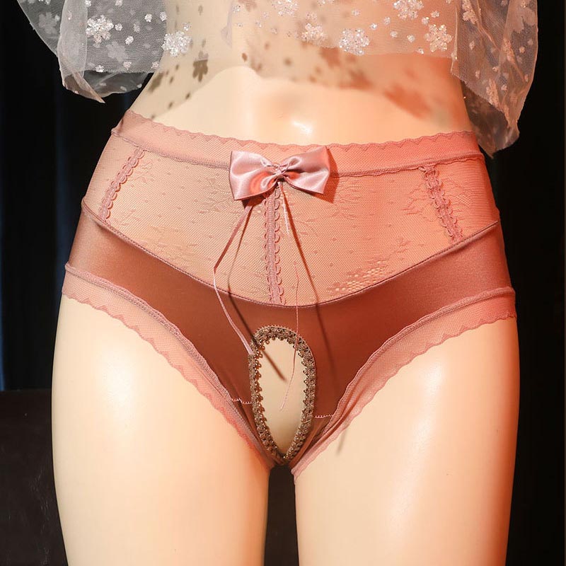 High Waist Lace Crotchless Panties with Bow for Trans Women detail image 5