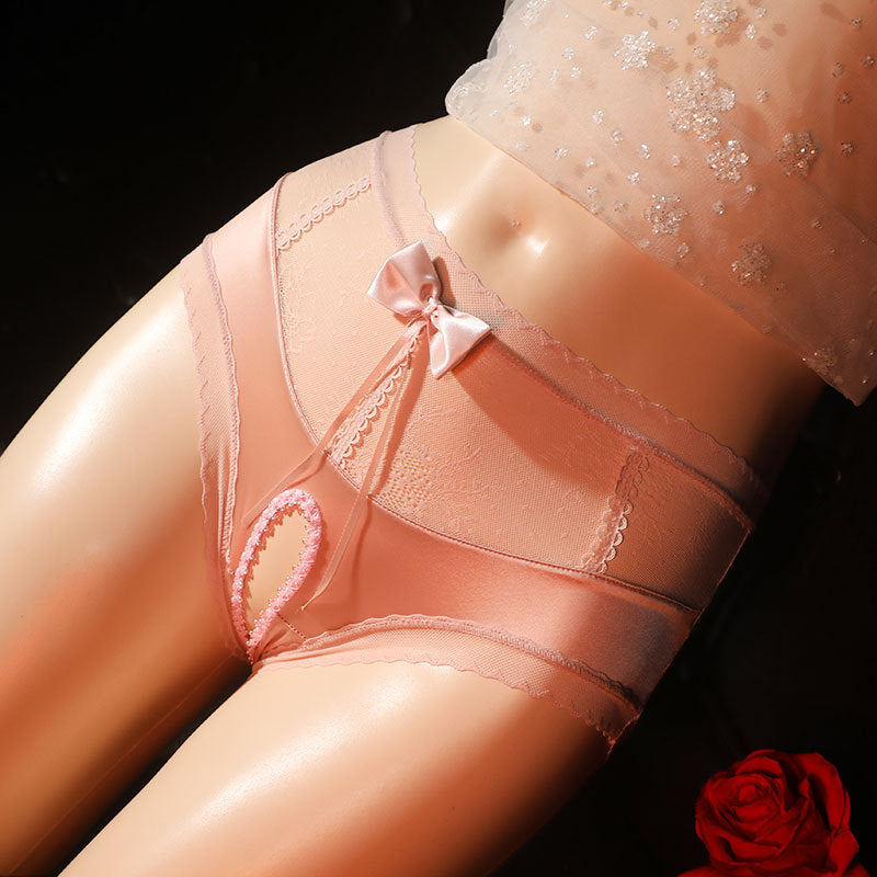 High Waist Lace Crotchless Panties with Bow for Trans Women detail image 8