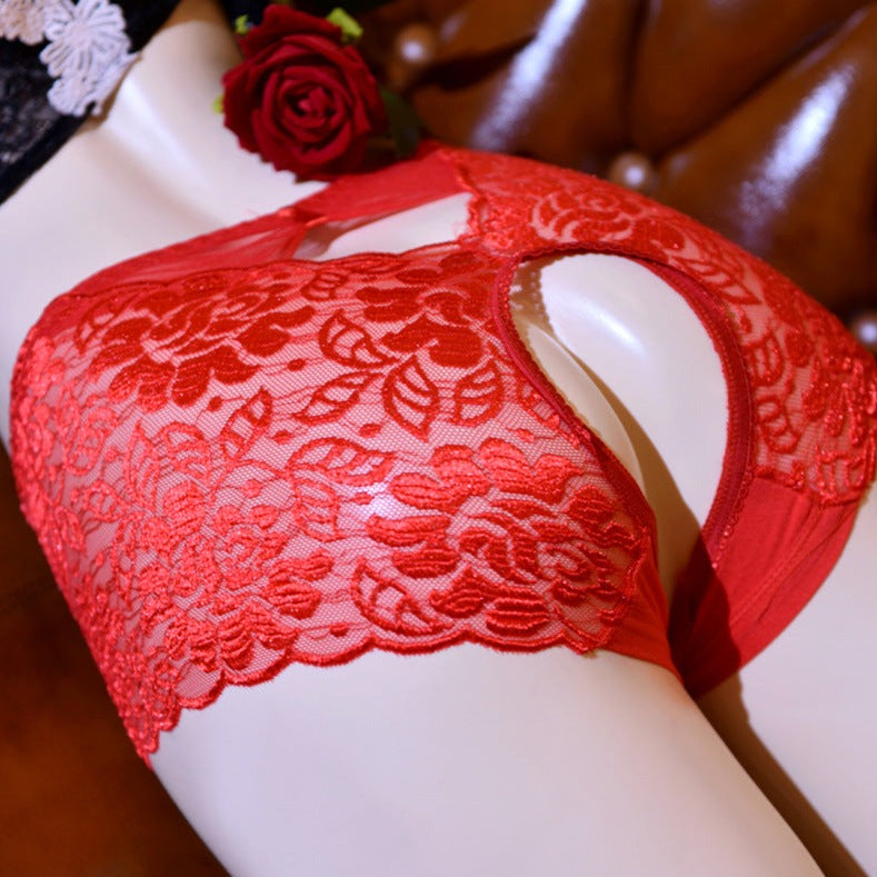 Lace Floral Crotchless Panties for Trans Women detail image 10