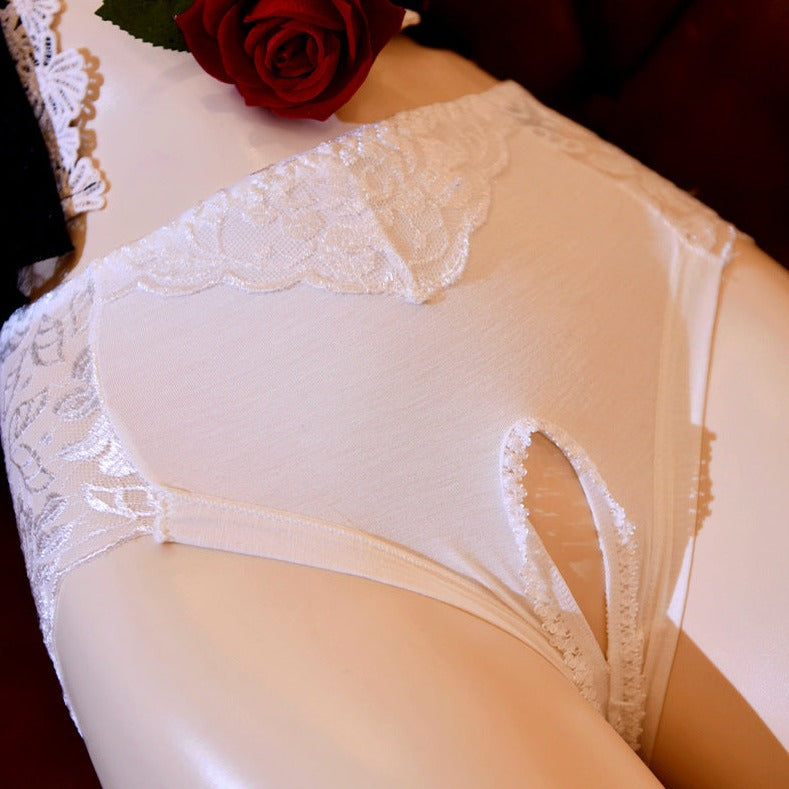 Lace Floral Crotchless Panties for Trans Women detail image 6