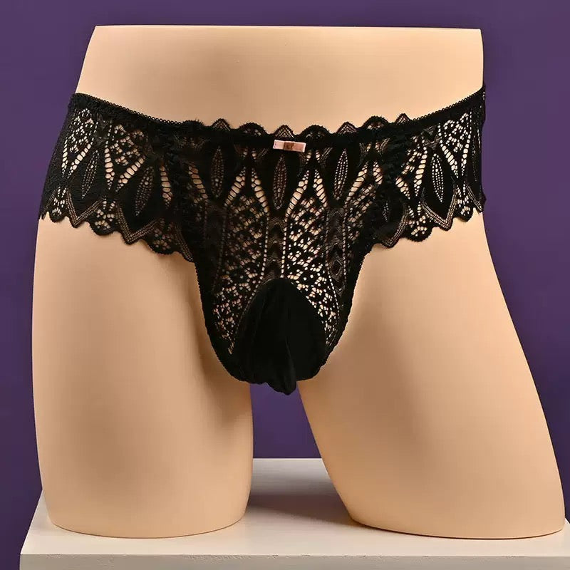 Plus Size Low Rise Lace Pouch Panties for Trans Women