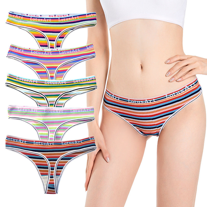 Rainbow Stripe Thong Panties for Trans Women