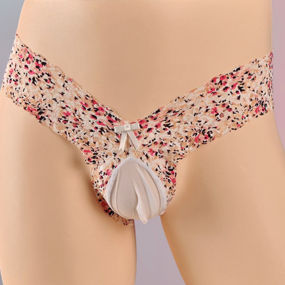 Sexy Floral Lace Pouch Thong Panties for Trans Women detail image 4