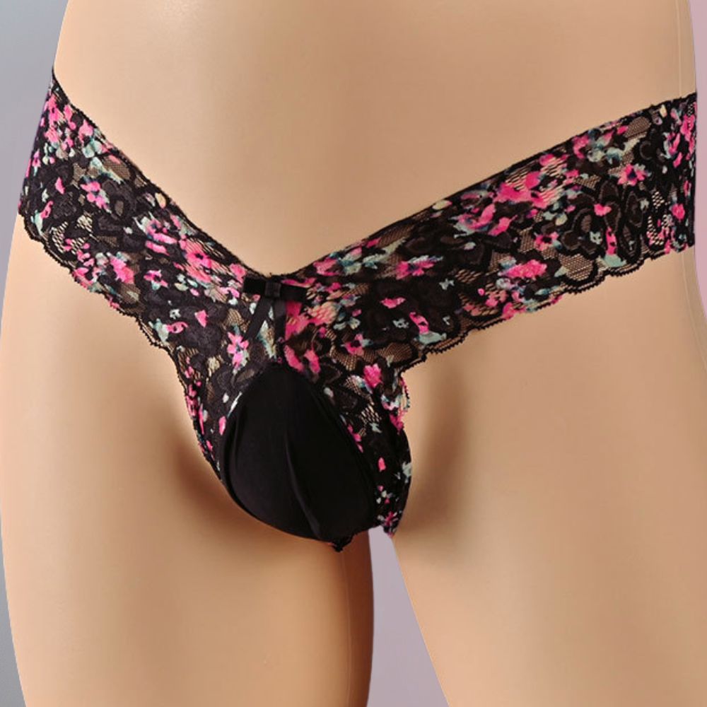 Sexy Floral Lace Pouch Thong Panties for Trans Women detail image 5