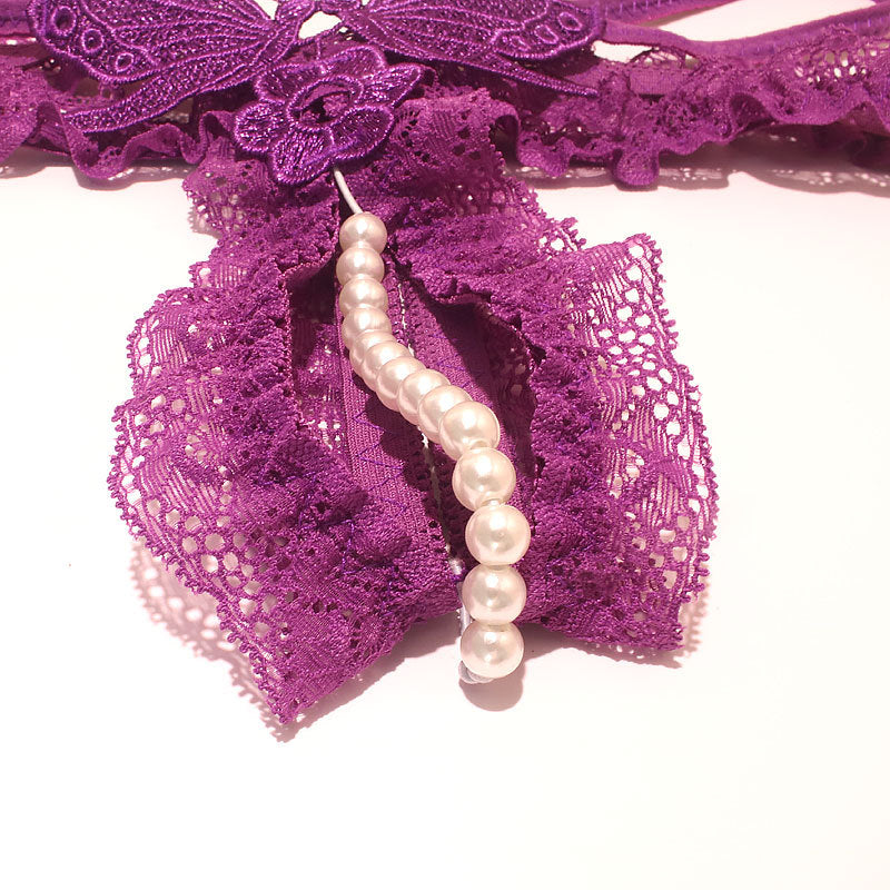 Sexy Lace Crotchless Pearl Thong Panties for Trans Women detail image 8