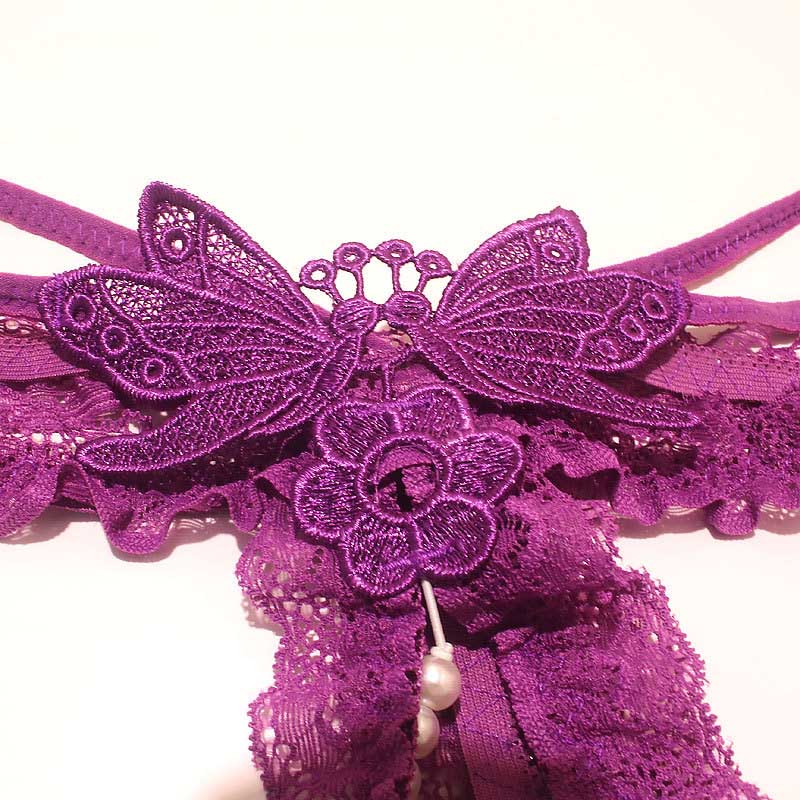 Sexy Lace Crotchless Pearl Thong Panties for Trans Women detail image 9