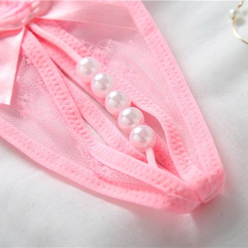 Sexy Lace Crotchless Thong with Pearls for Trans Women detail image 4