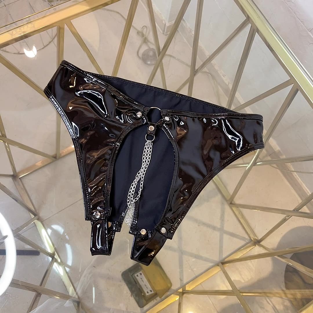 Sexy Pvc Leather Crotchless Panties for Trans Women detail image 4