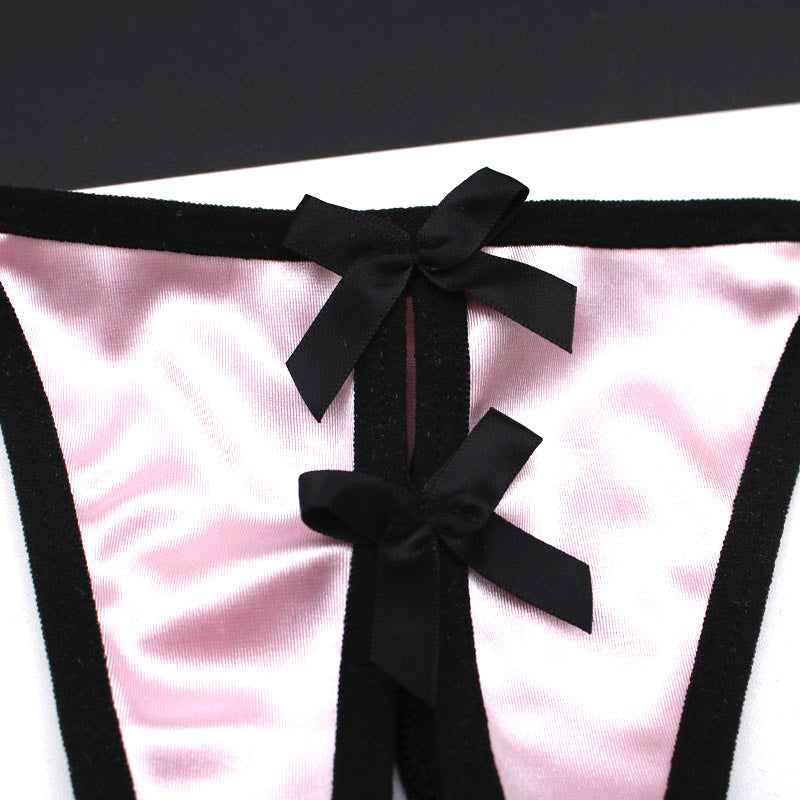 Sexy Tie Side Satin Crotchless Thong for Trans Women detail image 11