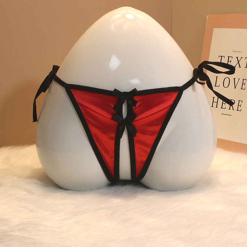 Sexy Tie Side Satin Crotchless Thong for Trans Women detail image 5
