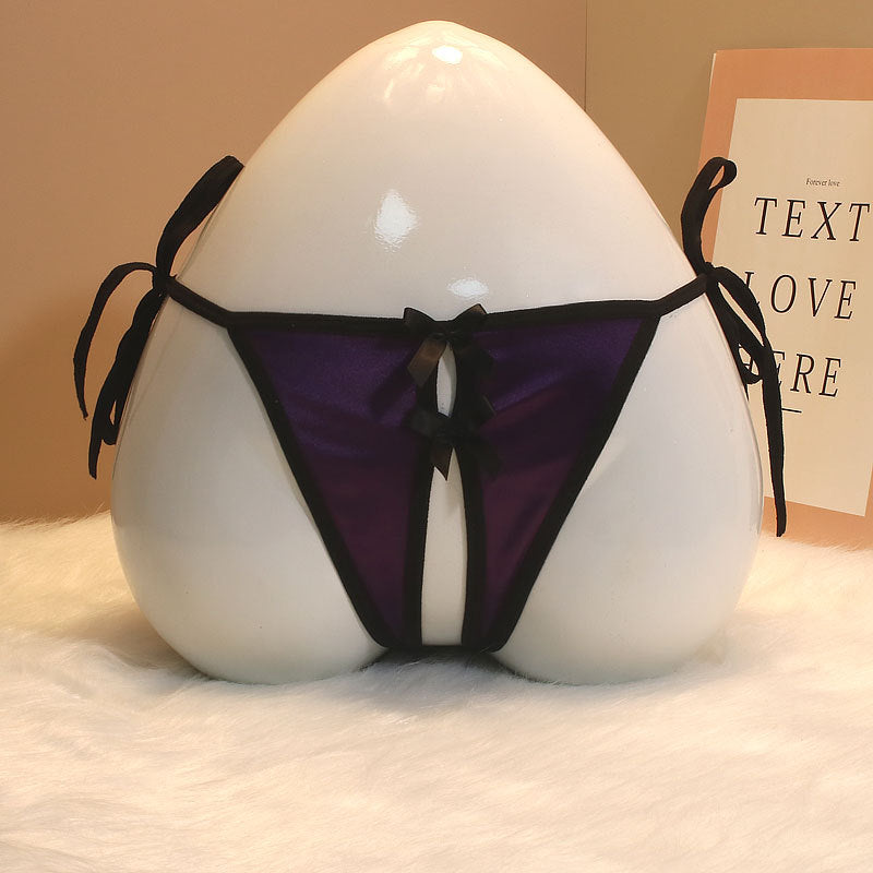 Sexy Tie Side Satin Crotchless Thong for Trans Women detail image 7