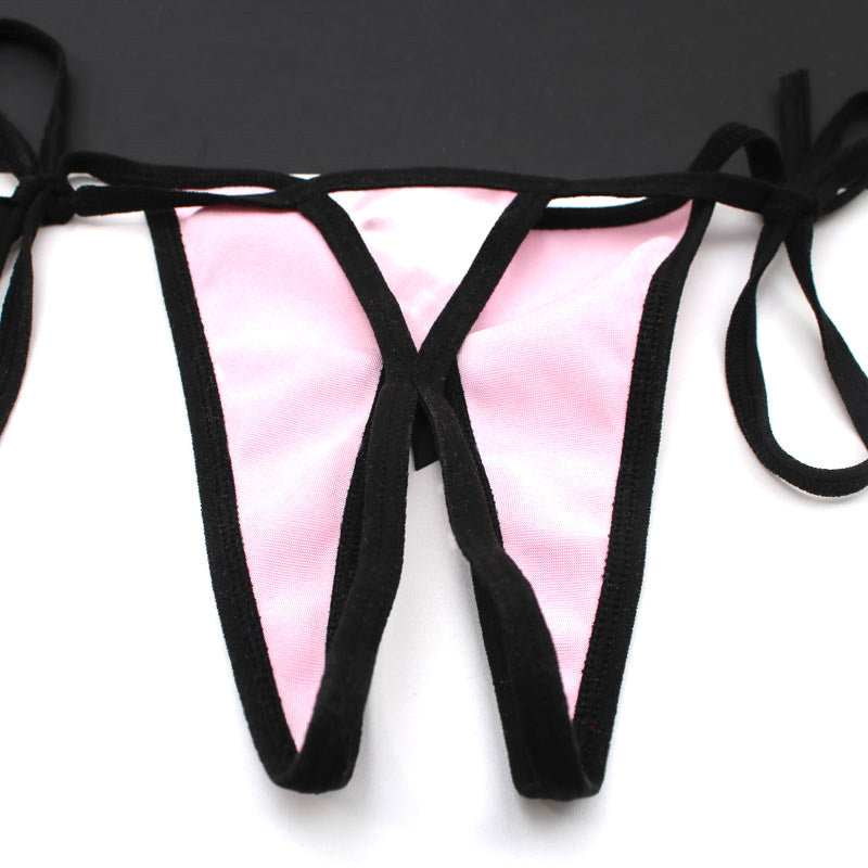 Sexy Tie Side Satin Crotchless Thong for Trans Women detail image 9